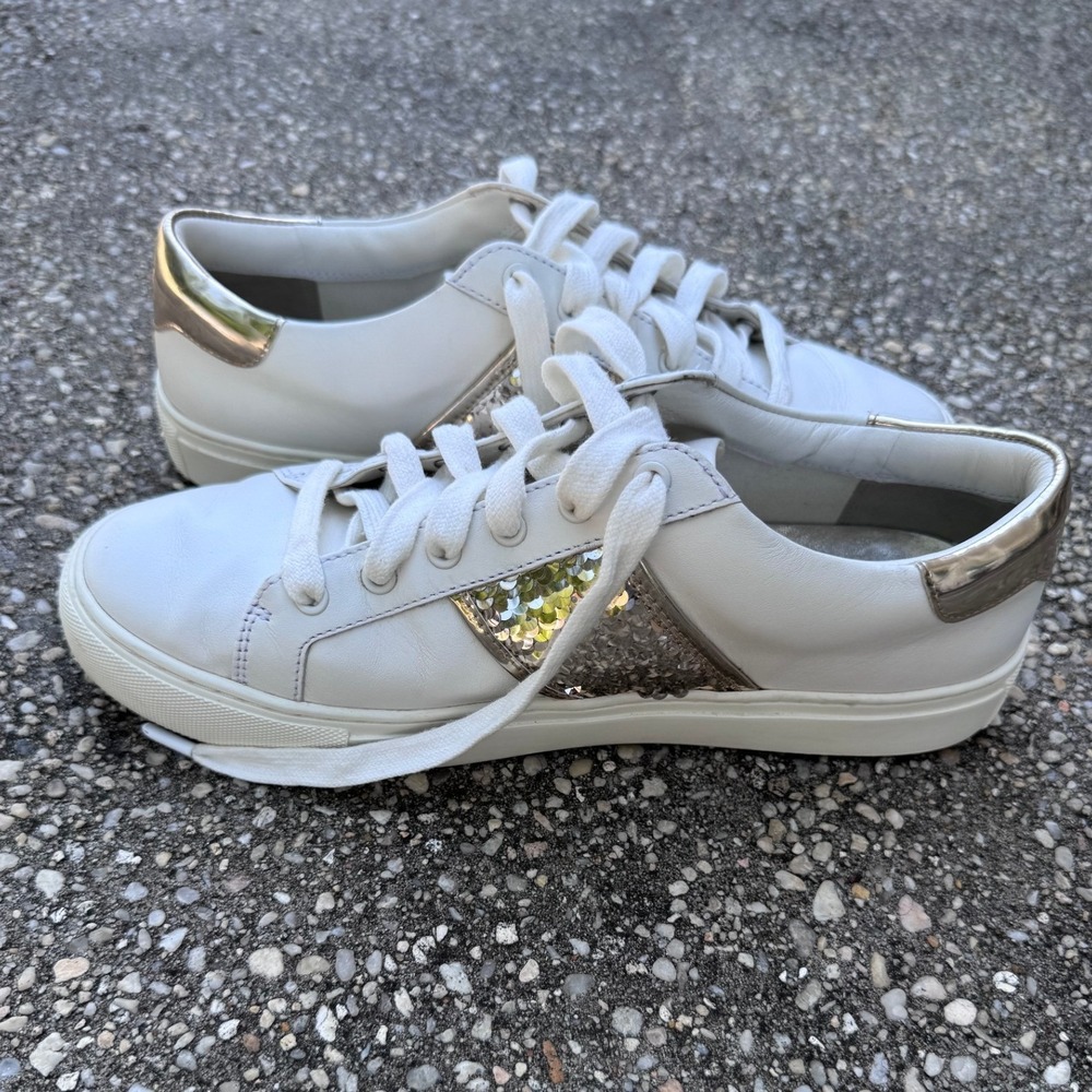 Tory Burch Leather & Gold Sequin Luxury Low Top Sneakers Size 9M